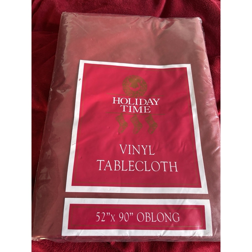 Holiday Time Vinyl Tablecloth w/Cotton Back 52x90 Spot Red Festive Original Pack